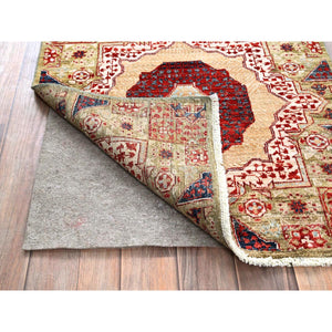 2'4"x24'7" Crocodile Green, 200 Kpsi, Vegetable Dyes, Hand Knotted, 14th Century Mamluk Dynasty Pattern, Pure Wool, Xl Runner Oriental Rug FWR515082