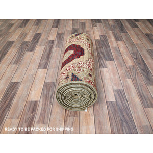 2'4"x24'7" Crocodile Green, 200 Kpsi, Vegetable Dyes, Hand Knotted, 14th Century Mamluk Dynasty Pattern, Pure Wool, Xl Runner Oriental Rug FWR515082