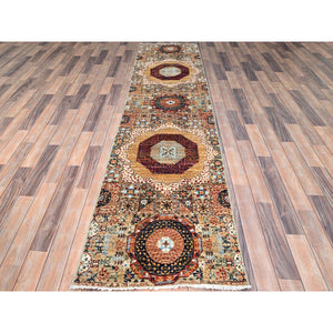 2'5"x10'3" Cotton White, 200 Kpsi, 14th Century Mamluk Dynasty Pattern, Soft Wool, Natural Dyes, Hand Knotted, Runner Oriental Rug FWR515088