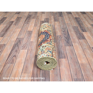2'5"x10'3" Cotton White, 200 Kpsi, 14th Century Mamluk Dynasty Pattern, Soft Wool, Natural Dyes, Hand Knotted, Runner Oriental Rug FWR515088