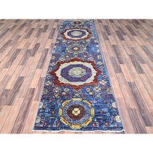 Load image into Gallery viewer, 2&#39;8&quot;x9&#39;10&quot; Cobalt Blue, Hand Knotted, Vegetable Dyes, Natural Wool, 14th Century Mamluk Dynasty Pattern, 200 Kpsi, Runner Oriental Rug FWR515106