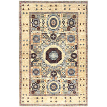 Load image into Gallery viewer, 3&#39;10&quot;x6&#39; Eggshell White, 200 KPSI, Extra Soft Wool, Hand Knotted, 14th Century Mamluk Dynasty Pattern, Vegetable Dyes, Oriental Rug FWR515154