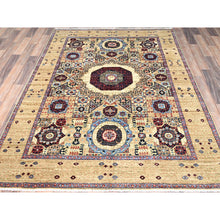 Load image into Gallery viewer, 5&#39;x7&#39; Powder White, Vegetable Dyes, Hand Knotted, Natural Wool, 14th Century Mamluk Dynasty Pattern, 200 Kpsi, Oriental Rug FWR515166