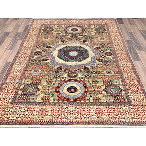 5'x6'8" Crocodile Green, Natural Dyes, Hand Knotted, Extra Soft Wool, 14th Century Mamluk Dynasty Pattern, 200 Kpsi, Oriental Rug FWR515184