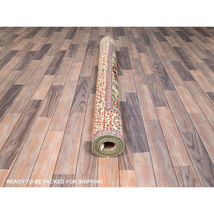 5'x6'8" Crocodile Green, Natural Dyes, Hand Knotted, Extra Soft Wool, 14th Century Mamluk Dynasty Pattern, 200 KPSI, Oriental Rug FWR515184