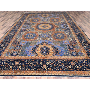 8'9"x12'10" Lapis Blue, 14th Century Mamluk Dynasty Pattern, Vegetable Dyes, Extra Soft Wool, 200 Kpsi, Hand Knotted, Oriental Rug FWR515214