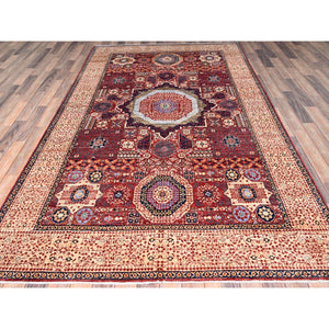 5'9"x9'7" Vermilion Red, Hand Knotted, 14th Century Mamluk Dynasty Pattern, 200 Kpsi, Natural Dyes, Pure Wool, Oriental Rug FWR515292