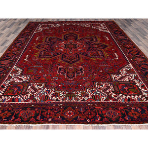 10'x12'9" Goji Berry Red, Hand Knotted 100% Wool, Semi Antique Persian Heriz Tribal Ambience, Good Condition, Oriental Rug FWR515334