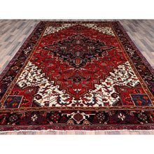 Load image into Gallery viewer, 8&#39;x11&#39;3&quot; Venetian Red, Good Condition, Hand Knotted Sides and Ends Professionally Secured, Cleaned, Semi Antique Evenly Worn Wool Persian Heriz with Tribal Ambience, Oriental Rug FWR515358