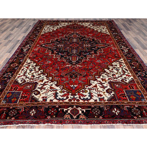 8'x11'3" Venetian Red, Good Condition, Hand Knotted Sides and Ends Professionally Secured, Cleaned, Semi Antique Evenly Worn Wool Persian Heriz with Tribal Ambience, Oriental Rug FWR515358