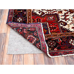 8'x11'3" Venetian Red, Good Condition, Hand Knotted Sides and Ends Professionally Secured, Cleaned, Semi Antique Evenly Worn Wool Persian Heriz with Tribal Ambience, Oriental Rug FWR515358