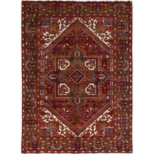 Load image into Gallery viewer, 6&#39;9&quot;x9&#39;4&quot; Merlot Red, Rustic Look, Evenly Worn Wool, Hand Knotted, Semi Antique Persian Heriz with Geometric Pattern, Good Condition, Oriental Rug FWR515394