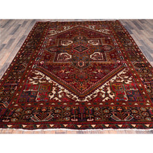 Load image into Gallery viewer, 6&#39;9&quot;x9&#39;4&quot; Merlot Red, Rustic Look, Evenly Worn Wool, Hand Knotted, Semi Antique Persian Heriz With Geometric Pattern, Good Condition, Oriental Rug FWR515394