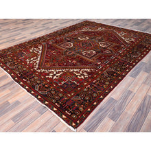 Load image into Gallery viewer, 6&#39;9&quot;x9&#39;4&quot; Merlot Red, Rustic Look, Evenly Worn Wool, Hand Knotted, Semi Antique Persian Heriz With Geometric Pattern, Good Condition, Oriental Rug FWR515394