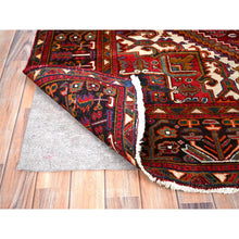 Load image into Gallery viewer, 6&#39;9&quot;x9&#39;4&quot; Merlot Red, Rustic Look, Evenly Worn Wool, Hand Knotted, Semi Antique Persian Heriz with Geometric Pattern, Good Condition, Oriental Rug FWR515394