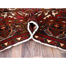 Load image into Gallery viewer, 6&#39;9&quot;x9&#39;4&quot; Merlot Red, Rustic Look, Evenly Worn Wool, Hand Knotted, Semi Antique Persian Heriz with Geometric Pattern, Good Condition, Oriental Rug FWR515394