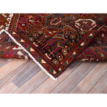 Load image into Gallery viewer, 6&#39;9&quot;x9&#39;4&quot; Merlot Red, Rustic Look, Evenly Worn Wool, Hand Knotted, Semi Antique Persian Heriz With Geometric Pattern, Good Condition, Oriental Rug FWR515394