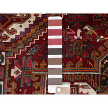 Load image into Gallery viewer, 6&#39;9&quot;x9&#39;4&quot; Merlot Red, Rustic Look, Evenly Worn Wool, Hand Knotted, Semi Antique Persian Heriz with Geometric Pattern, Good Condition, Oriental Rug FWR515394