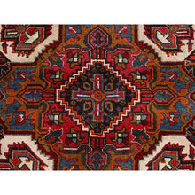 Load image into Gallery viewer, 6&#39;9&quot;x9&#39;4&quot; Merlot Red, Rustic Look, Evenly Worn Wool, Hand Knotted, Semi Antique Persian Heriz with Geometric Pattern, Good Condition, Oriental Rug FWR515394