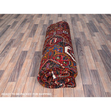 Load image into Gallery viewer, 6&#39;9&quot;x9&#39;4&quot; Merlot Red, Rustic Look, Evenly Worn Wool, Hand Knotted, Semi Antique Persian Heriz With Geometric Pattern, Good Condition, Oriental Rug FWR515394