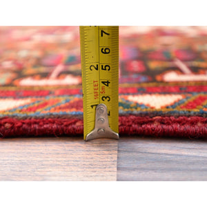 6'9"x9'4" Merlot Red, Rustic Look, Evenly Worn Wool, Hand Knotted, Semi Antique Persian Heriz with Geometric Pattern, Good Condition, Oriental Rug FWR515394