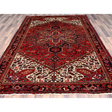Load image into Gallery viewer, 6&#39;7&quot;x9&#39;3&quot; Vivid Auburn Red, Hand Knotted Vintage  Persian Evenly Worn Pure Wool Heriz, Good Condition, Sides And Ends Professionally Secured, Cleaned, Oriental Rug FWR515418