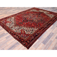 Load image into Gallery viewer, 6&#39;7&quot;x9&#39;3&quot; Vivid Auburn Red, Hand Knotted Vintage  Persian Evenly Worn Pure Wool Heriz, Good Condition, Sides And Ends Professionally Secured, Cleaned, Oriental Rug FWR515418