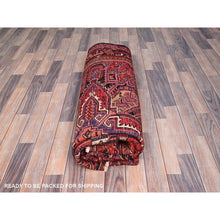 Load image into Gallery viewer, 6&#39;7&quot;x9&#39;3&quot; Vivid Auburn Red, Hand Knotted Vintage  Persian Evenly Worn Pure Wool Heriz, Good Condition, Sides And Ends Professionally Secured, Cleaned, Oriental Rug FWR515418