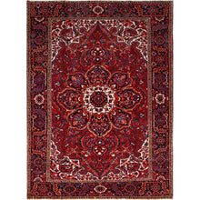 Load image into Gallery viewer, 7&#39;10&quot;x10&#39;8&quot; Alabama Crimson Red and Daisy White Corners, Evenly Worn, Natural Wool, Hand Knotted Persian Semi Antique Good Condition Heriz, Oriental Rug FWR515454