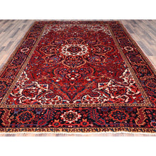Load image into Gallery viewer, 7&#39;10&quot;x10&#39;8&quot; Alabama Crimson Red and Daisy White Corners, Evenly Worn, Natural Wool, Hand Knotted Persian Semi Antique Good Condition Heriz, Oriental Rug FWR515454