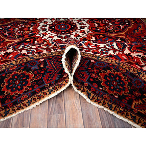 7'10"x10'8" Alabama Crimson Red and Daisy White Corners, Evenly Worn, Natural Wool, Hand Knotted Persian Semi Antique Good Condition Heriz, Oriental Rug FWR515454