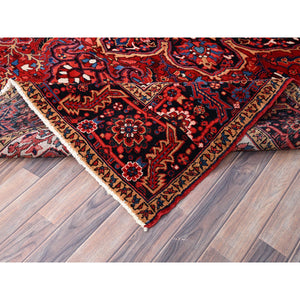 7'10"x10'8" Alabama Crimson Red and Daisy White Corners, Evenly Worn, Natural Wool, Hand Knotted Persian Semi Antique Good Condition Heriz, Oriental Rug FWR515454