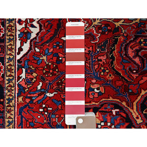7'10"x10'8" Alabama Crimson Red and Daisy White Corners, Evenly Worn, Natural Wool, Hand Knotted Persian Semi Antique Good Condition Heriz, Oriental Rug FWR515454