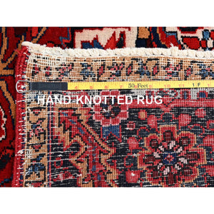 7'10"x10'8" Alabama Crimson Red and Daisy White Corners, Evenly Worn, Natural Wool, Hand Knotted Persian Semi Antique Good Condition Heriz, Oriental Rug FWR515454