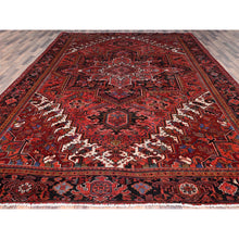 Load image into Gallery viewer, 10&#39;1&quot;x12&#39;10&quot; Electric Crimson Red And Vintage Semi Antique Persian Heriz Abrash, Hand Knotted, Good Condition, Areas Of Evenly Worn Wool, Sides And Ends Professionally Secured, Cleaned, Oriental Rug FWR515490