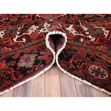 Load image into Gallery viewer, 10&#39;1&quot;x12&#39;10&quot; Electric Crimson Red And Vintage Semi Antique Persian Heriz Abrash, Hand Knotted, Good Condition, Areas Of Evenly Worn Wool, Sides And Ends Professionally Secured, Cleaned, Oriental Rug FWR515490