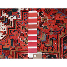 Load image into Gallery viewer, 10&#39;1&quot;x12&#39;10&quot; Electric Crimson Red And Vintage Semi Antique Persian Heriz Abrash, Hand Knotted, Good Condition, Areas Of Evenly Worn Wool, Sides And Ends Professionally Secured, Cleaned, Oriental Rug FWR515490