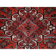 Load image into Gallery viewer, 10&#39;1&quot;x12&#39;10&quot; Electric Crimson Red And Vintage Semi Antique Persian Heriz Abrash, Hand Knotted, Good Condition, Areas Of Evenly Worn Wool, Sides And Ends Professionally Secured, Cleaned, Oriental Rug FWR515490