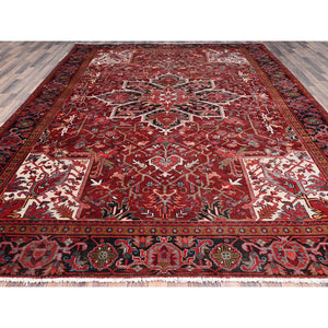 9'10"x12'5" Turkey Red, Hand Knotted Evenly Worn Wool, Vintage Persian Heriz, Good Condition, Abrash, Sides And Ends Professionally Secured, Cleaned, Shaved Down Rustic Look, Oriental Rug FWR515520