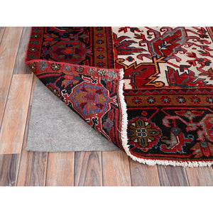 9'10"x12'5" Turkey Red, Hand Knotted Evenly Worn Wool, Vintage Persian Heriz, Good Condition, Abrash, Sides And Ends Professionally Secured, Cleaned, Shaved Down Rustic Look, Oriental Rug FWR515520