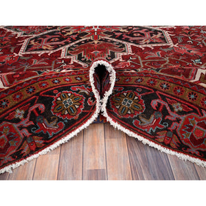 9'10"x12'5" Turkey Red, Hand Knotted Evenly Worn Wool, Vintage Persian Heriz, Good Condition, Abrash, Sides And Ends Professionally Secured, Cleaned, Shaved Down Rustic Look, Oriental Rug FWR515520