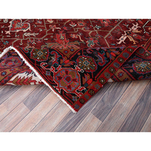 9'10"x12'5" Turkey Red, Hand Knotted Evenly Worn Wool, Vintage Persian Heriz, Good Condition, Abrash, Sides And Ends Professionally Secured, Cleaned, Shaved Down Rustic Look, Oriental Rug FWR515520