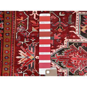 9'10"x12'5" Turkey Red, Hand Knotted Evenly Worn Wool, Vintage Persian Heriz, Good Condition, Abrash, Sides And Ends Professionally Secured, Cleaned, Shaved Down Rustic Look, Oriental Rug FWR515520