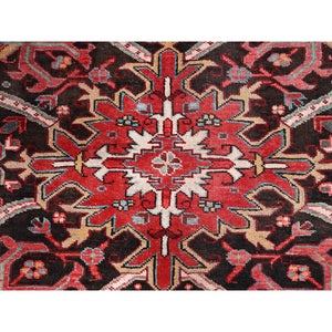 9'10"x12'5" Turkey Red, Hand Knotted Evenly Worn Wool, Vintage Persian Heriz, Good Condition, Abrash, Sides And Ends Professionally Secured, Cleaned, Shaved Down Rustic Look, Oriental Rug FWR515520