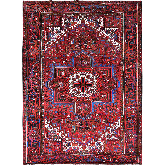 8'x11' Upsdell Red, Hand Knotted Abrash Semi Antique Persian All Over Heriz Design, Good condition, Sides and Ends Professionally Secured, Cleaned, Oriental Pure Wool Rug FWR515526