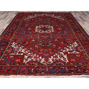 8'x11' Upsdell Red, Hand Knotted Abrash Semi Antique Persian All Over Heriz Design, Good condition, Sides and Ends Professionally Secured, Cleaned, Oriental Pure Wool Rug FWR515526