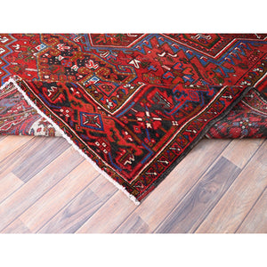 8'x11' Upsdell Red, Hand Knotted Abrash Semi Antique Persian All Over Heriz Design, Good condition, Sides and Ends Professionally Secured, Cleaned, Oriental Pure Wool Rug FWR515526