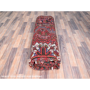 8'x11' Upsdell Red, Hand Knotted Abrash Semi Antique Persian All Over Heriz Design, Good condition, Sides and Ends Professionally Secured, Cleaned, Oriental Pure Wool Rug FWR515526