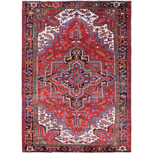 Load image into Gallery viewer, 8&#39;x11&#39; Sox Red, Vintage and Semi Antique Persian Heriz With Geometric Pattern, Good Condition, Even Wear, Organic Wool, Hand Knotted, Sides and Ends Professionally Secured, Cleaned, Oriental Rug FWR515568