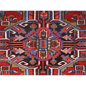 8'x11' Sox Red, Vintage and Semi Antique Persian Heriz With Geometric Pattern, Good Condition, Even Wear, Organic Wool, Hand Knotted, Sides and Ends Professionally Secured, Cleaned, Oriental Rug FWR515568